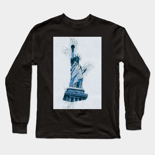 Statue of LIBERTY New York Monument Vintage Blue Art Style Long Sleeve T-Shirt by Naumovski